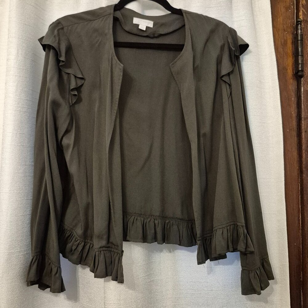 14th and Union ruffled cropped green jacket rayon feminine